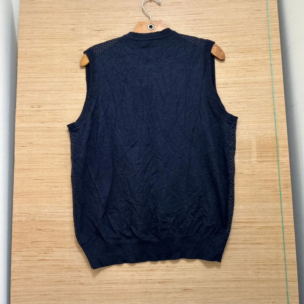 Brooks Brothers Mens Navy Blue Cotton Cashmere V-Neck Micro Dot Sweater Vest M